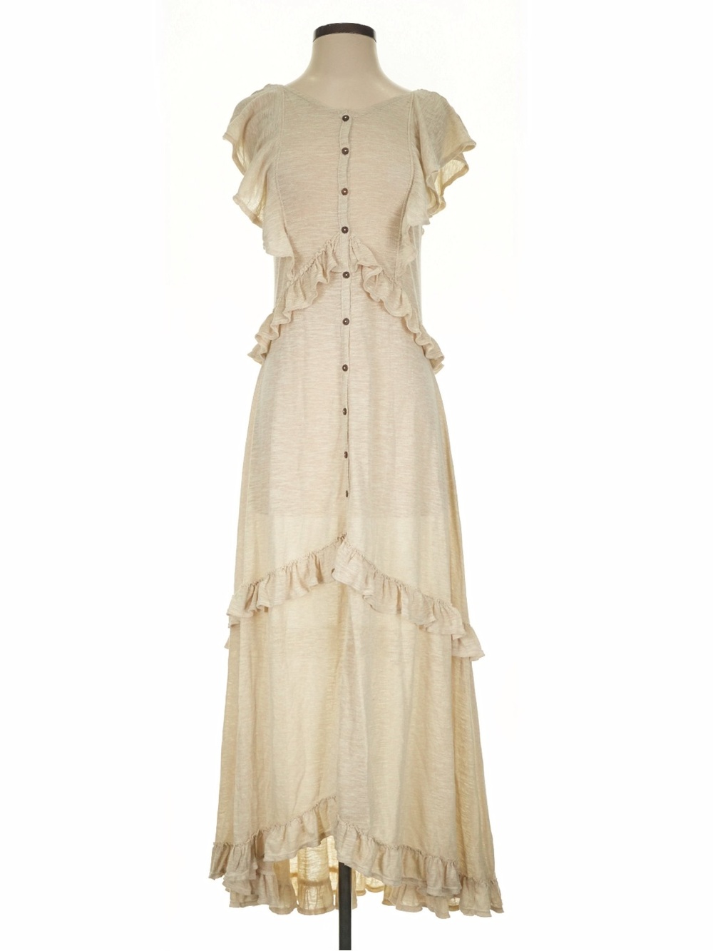 Free People Amelia Cream Ruffled Button-Front Maxi Dress• Small - Picture 3 of 8